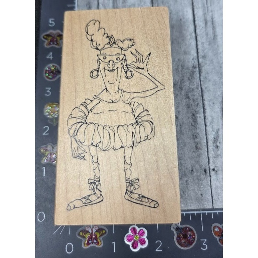 Art Impressions Old Lady Tutu Ballerina Glasses M-1767 Rubber Stamp Wood #A30